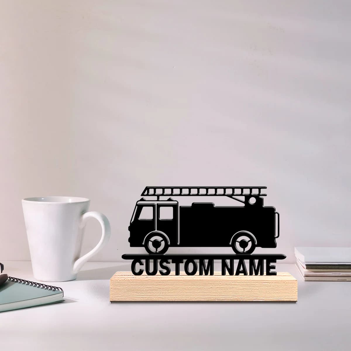 Custom Fire Trucks Metal Statue with Wood Base, Delicate Table Decoration for Bedrooms