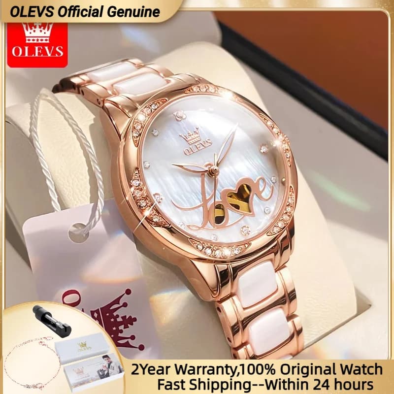OLEVS 6613 Mechanical Watch for Ladies Ceramic Stainless steel Strap High-quality Automatic Movement Watch Women