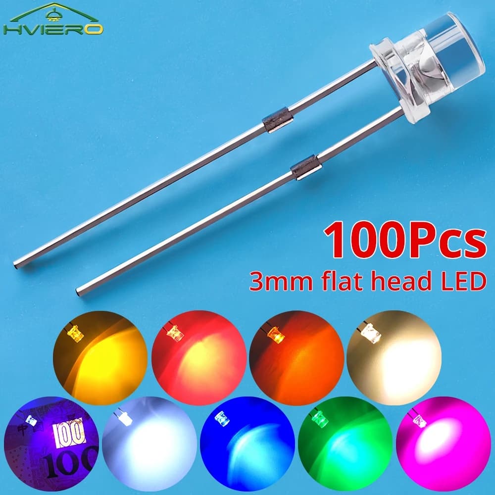 100 pz F3 3mm Led Piatto Diodi Ultra Luminosi Grandangolo Lampadine Emettitori di Luce Segnaletica Decorazione Lampada Pubblicitaria Edificio Ambientale