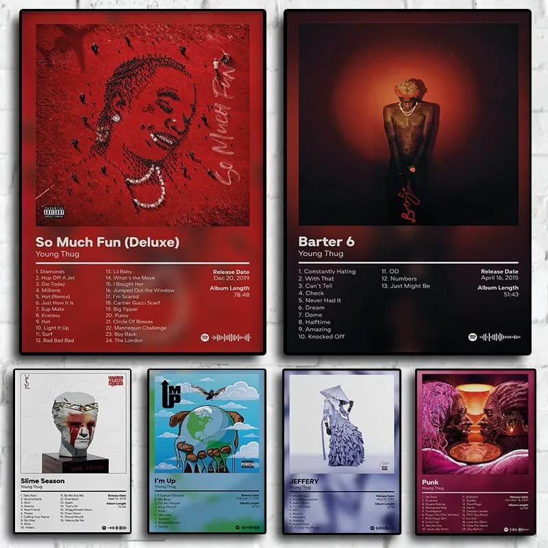 Young Thug Pop Rap Music Album Cover Poster estetico Hip Hop Rock cohery Slime Season Canvas Art for Home Room Wall Decor