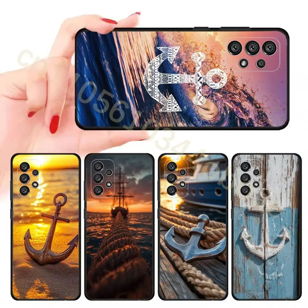 Custodia per telefono Boat Nautical Captains Anchor per Samsung Galaxy A13,21s,22,31,32,52,53,71,80,A91 Soft Black Shell