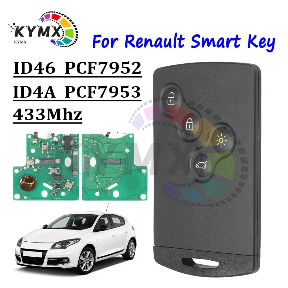 KYMX Smart Key ID46/4AChip 433Mhz Replace Hands Free Card For Renault Megane3 Laguna3 Grand Scenic Koleos Fluence Clio IV Captur