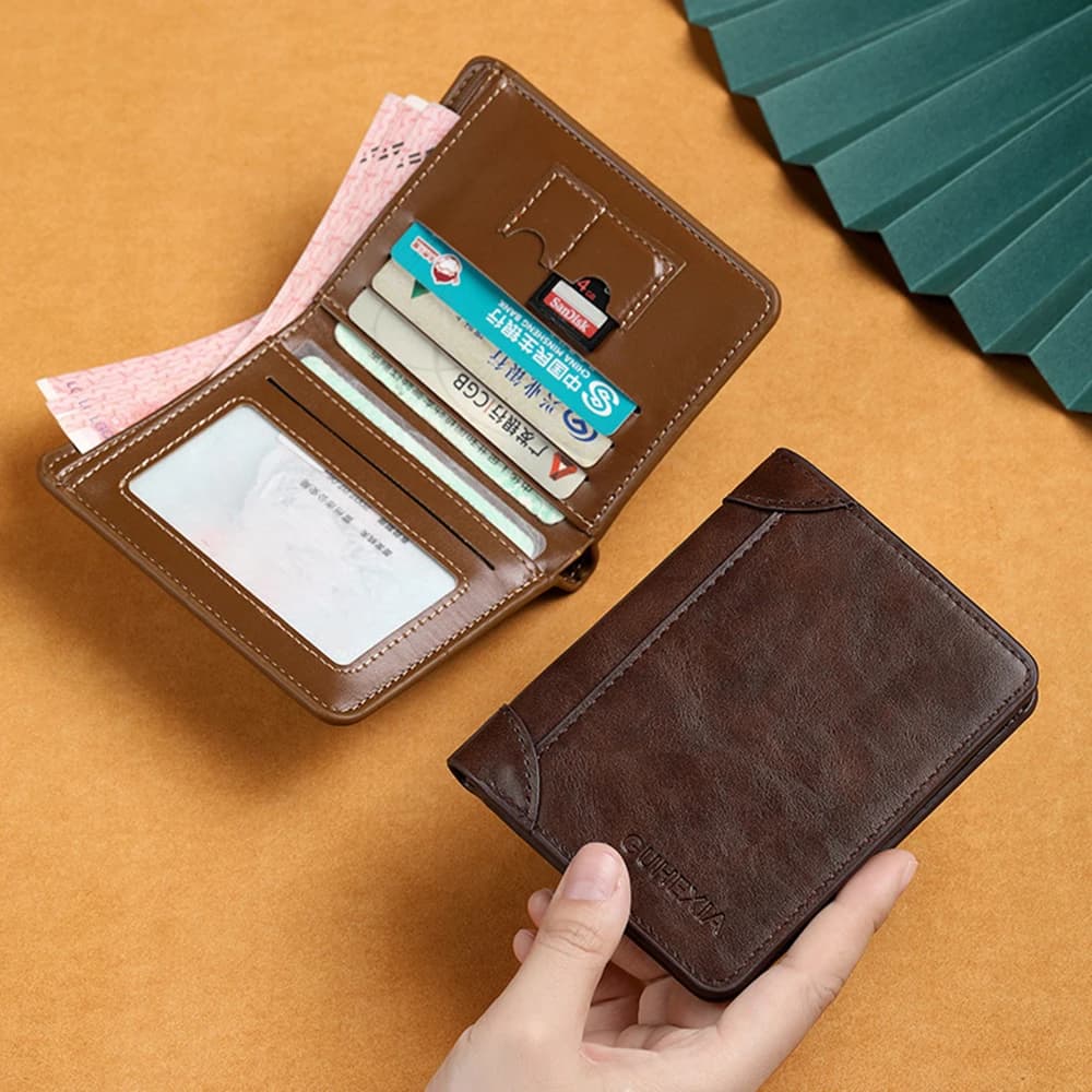 Portafoglio RFID in Pelle PU per Uomo, Sottile e Verticale, Nero, Porta Carte di Credito e Documenti, Minimalista, Marrone
