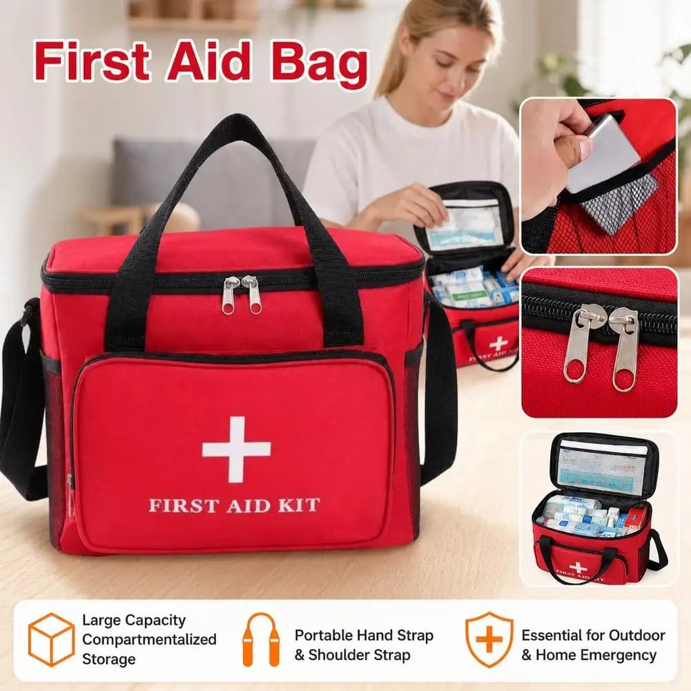 First Aid Bag Portable Medical Storage Kit, Large Capacity Emergency Medicine Organizer with Shoulder Strap Outdoor Medical Bag