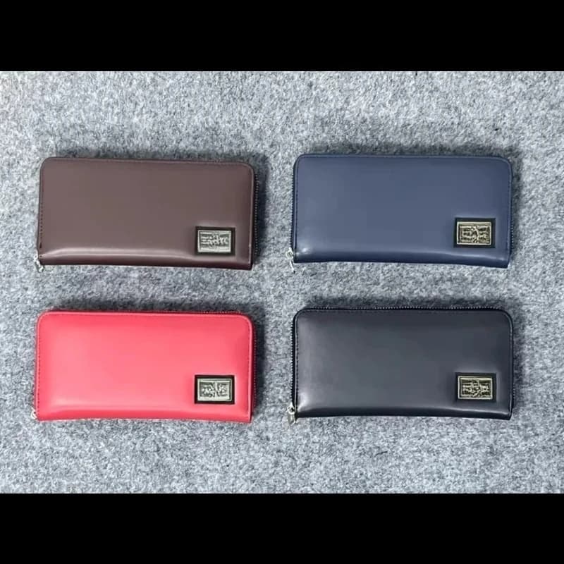 Long Leather Wallet with Hinge and Multipli Parts for Cards