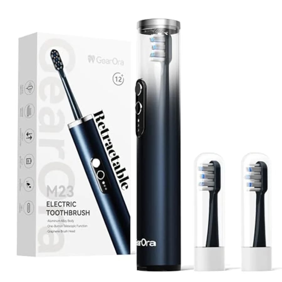 Spazzolino Elettrico da Viaggio M23 per Adulti, Retrattile e Portatile, Corpo in Alluminio, Batteria da 30 Giorni, Ricarica Universale USB-C