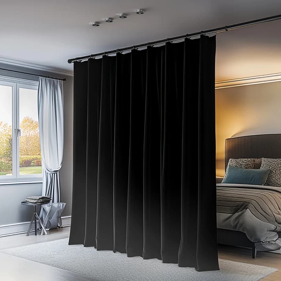 Blackout Room Divider Curtains, Sliding Glass Doors Curtain for Privacy, Rod Pocket Blackout Curtains with Hooks for Bedroom