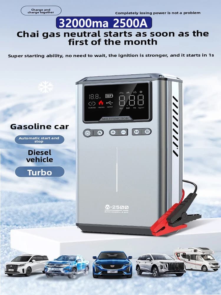 Avviatore di Emergenza per Auto 32000mA 2500A, Power Bank 12V, Caricabatterie Portatile, Dispositivo di Avviamento per Auto a Benzina e Diesel