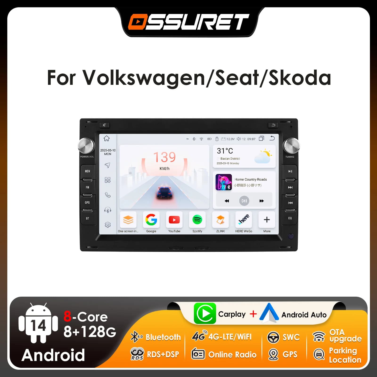 Autoradio Android Auto 2Din da 7 Pollici per Volkswagen VW Passat B5 Jetta Bora Golf IV Transport T5 4G BT SWC CarPlay UIS7862