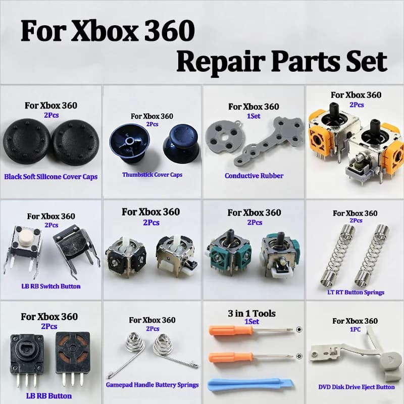 Repair Parts Kit For Xbox 360 Controller 3D Analog Potentiometer LT RT Springs LB RB Switch Thumb Caps With Tools