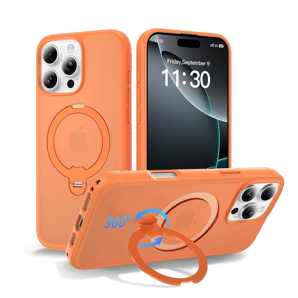 Luxury Skin Feel for Magnetic Phone Case for IPhone 18 17 16 Pro/Pro Max 16 Plus 16e 360° Rotating Ring Holder Kickstand Cover