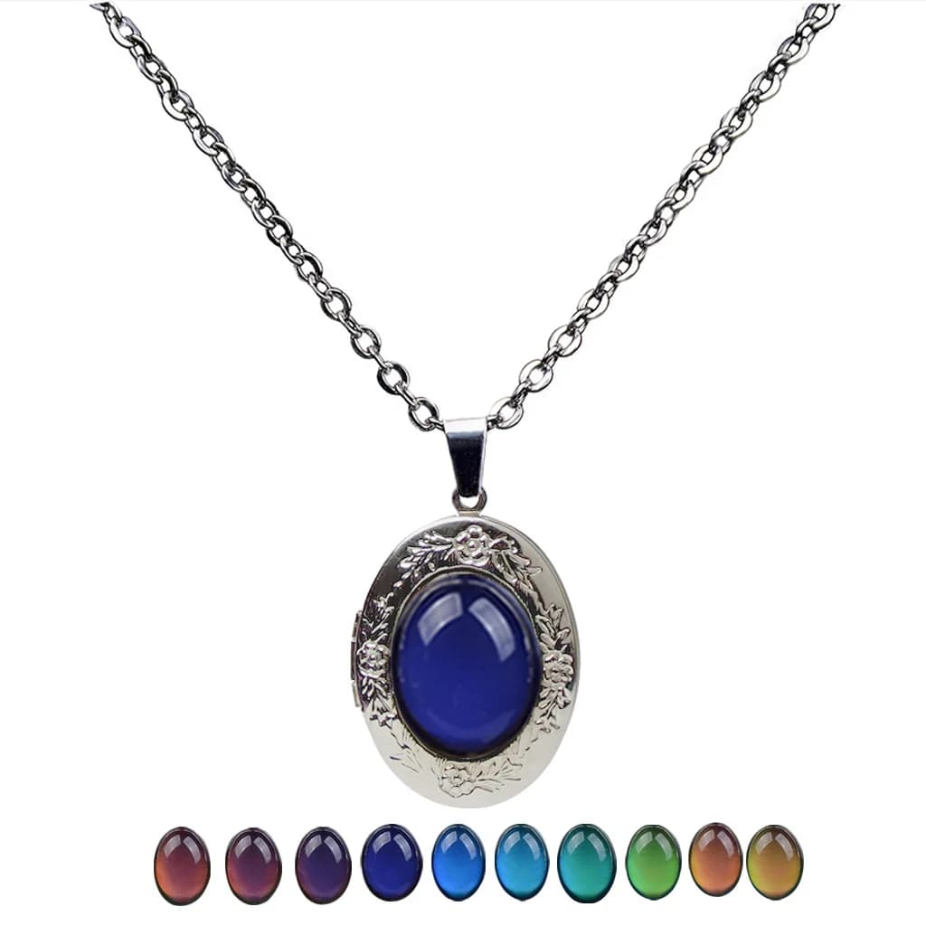 Oval medallion pendant with cold temperature Necklace changing mood Emotion Change color Jewels for men Women Lovers Box with frame for photo