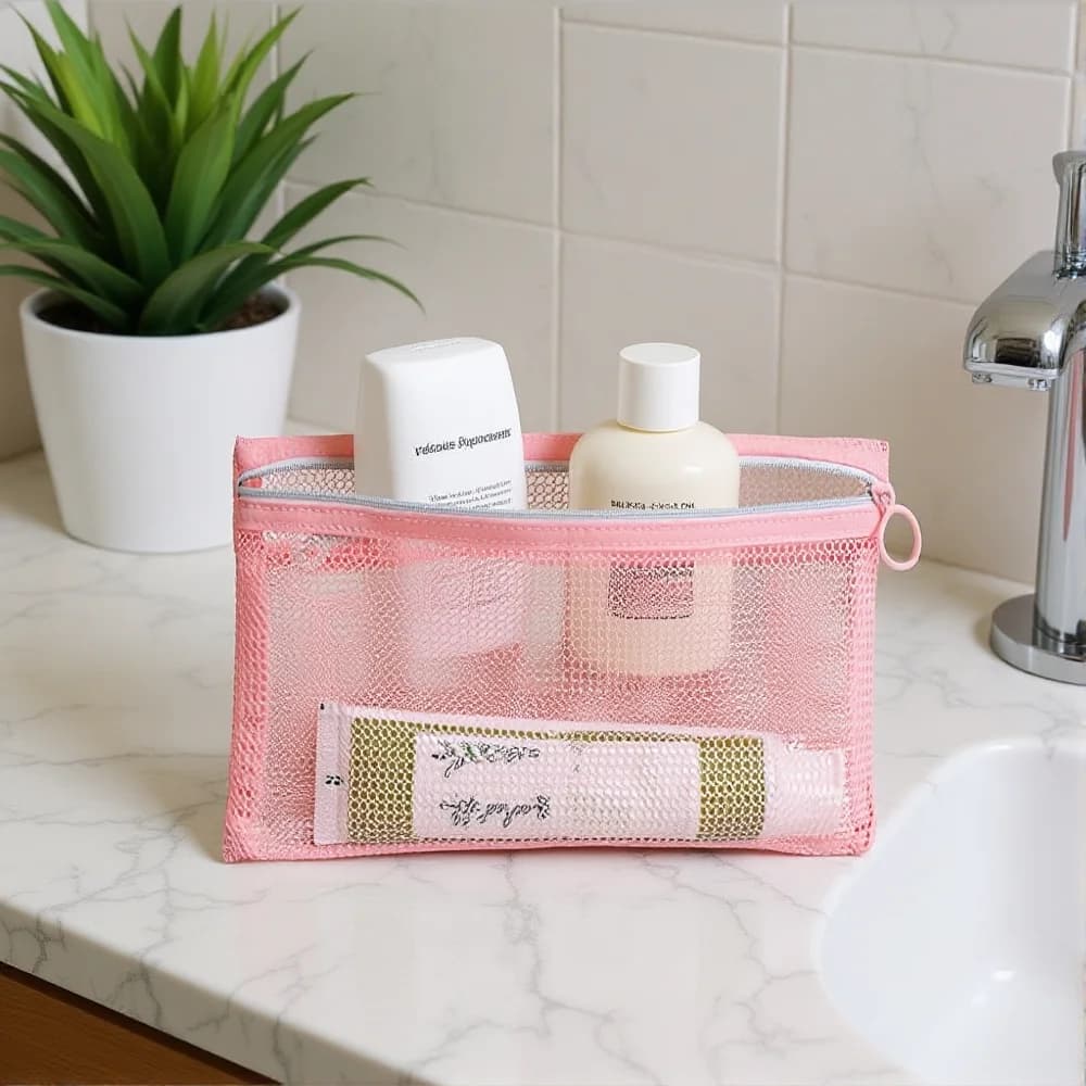 Borsa per il trucco in rete multifunzionale Piccola borsa per cosmetici portatile Borsa per il nuoto Borsa da toilette da viaggio portatile Borsa per il trucco delle donne