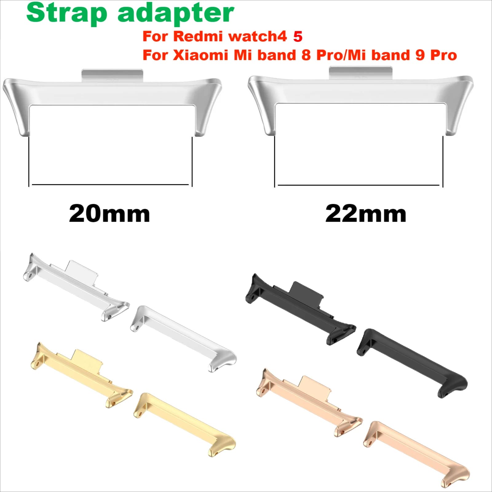 1 paio di adattatori per Redmi Watch 5 4 cinturino connettore braccialetto in acciaio inossidabile per Xiaomi Mi Band 9 8 Pro accessori connettore