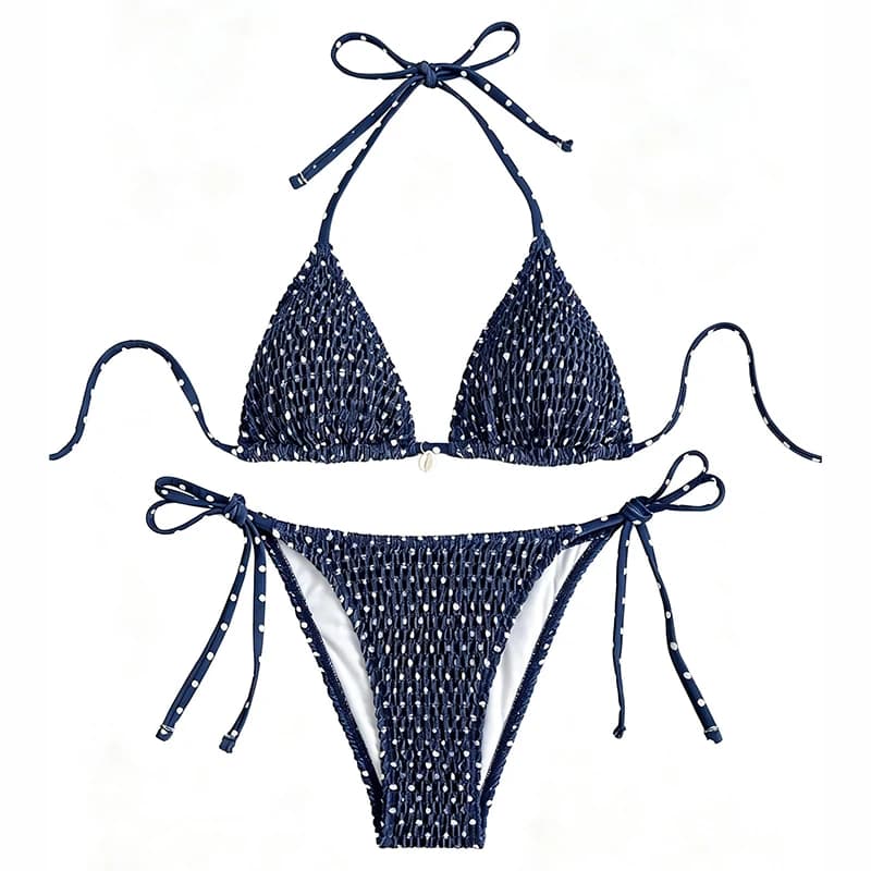 Sexy Black Polka Dot Print Micro Bikini Women Shell Pleate Push Up Bra Tie Side Thong Swimsuit 2026 Beach Bathing Suit Swimwear