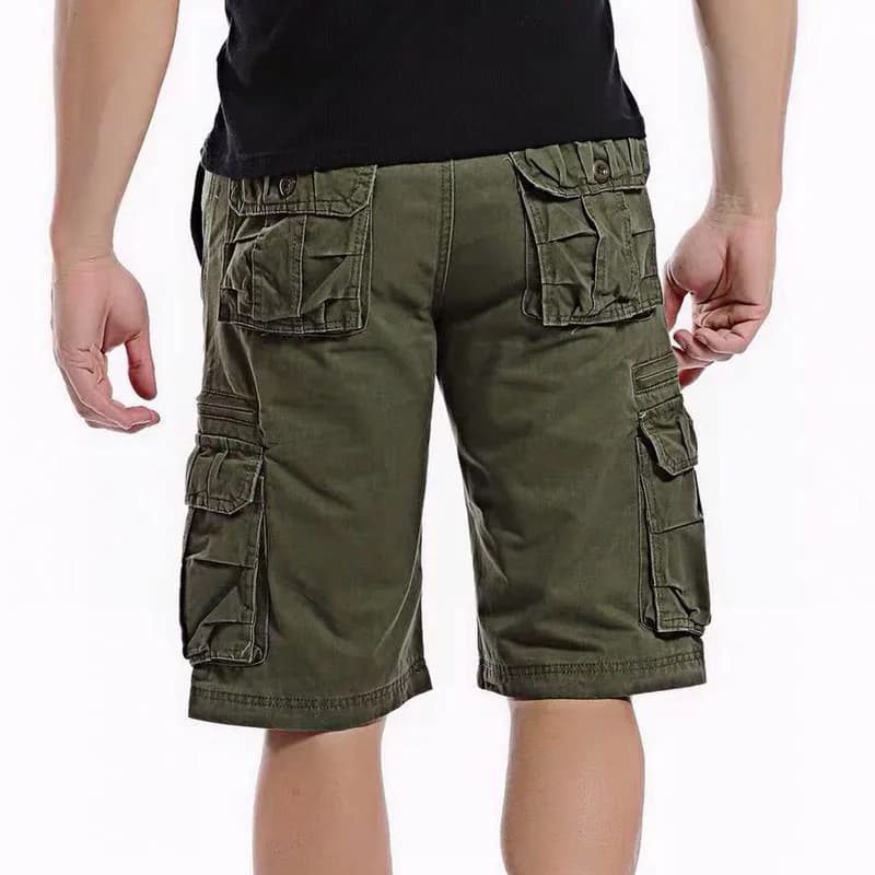 Oulylan Pantaloncini cargo da uomo Pantaloncini estivi in cotone verde Pantaloncini multitasche larghi Homme Bermuda casual (escluse cinture)