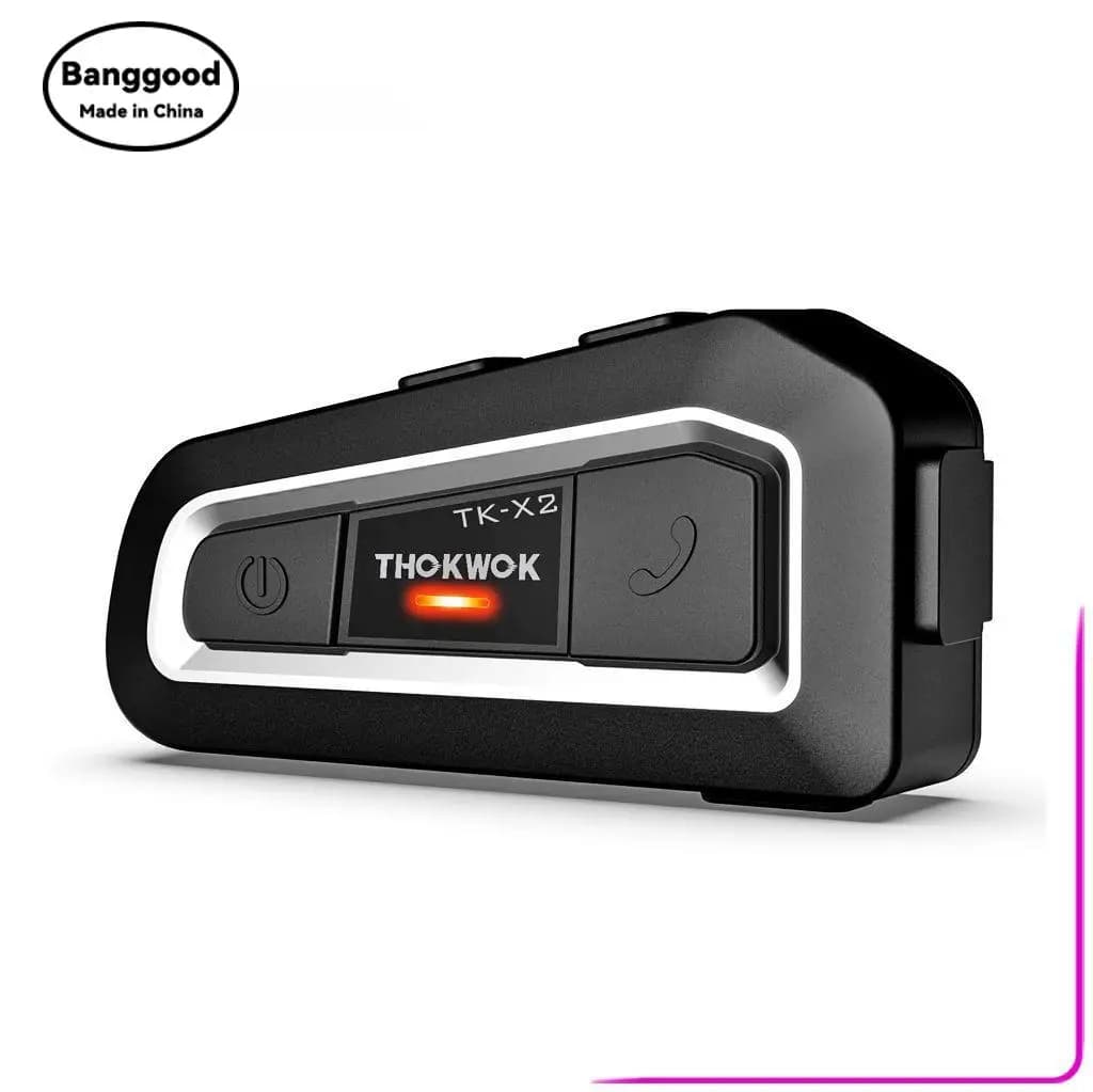 Auricolari per Casco Moto THOKWOK TK-X2 con Walkie-Talkie Integrato, Impermeabili, Riduzione del Rumore, Portata 1Km per 2 Persone