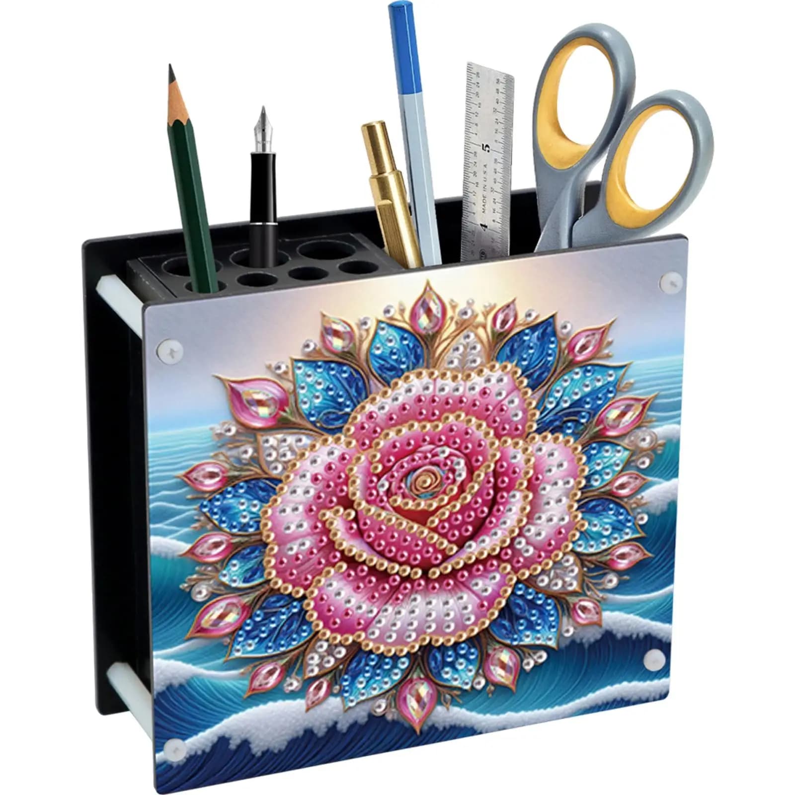 Portapenne Fai-da-Te con Pittura Diamantata in Acrilico, Organizzatore da Scrivania con Strass