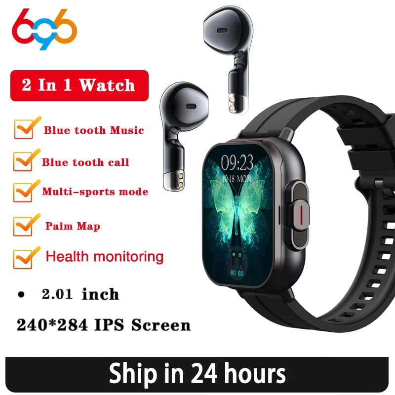 BT Call Blue Tooth Cuffie Orologi 2.01 "Auricolare 2 in 1 Smart Watch Frequenza cardiaca Sport Fitness Bracciale TWS Auricolare Smartwatch