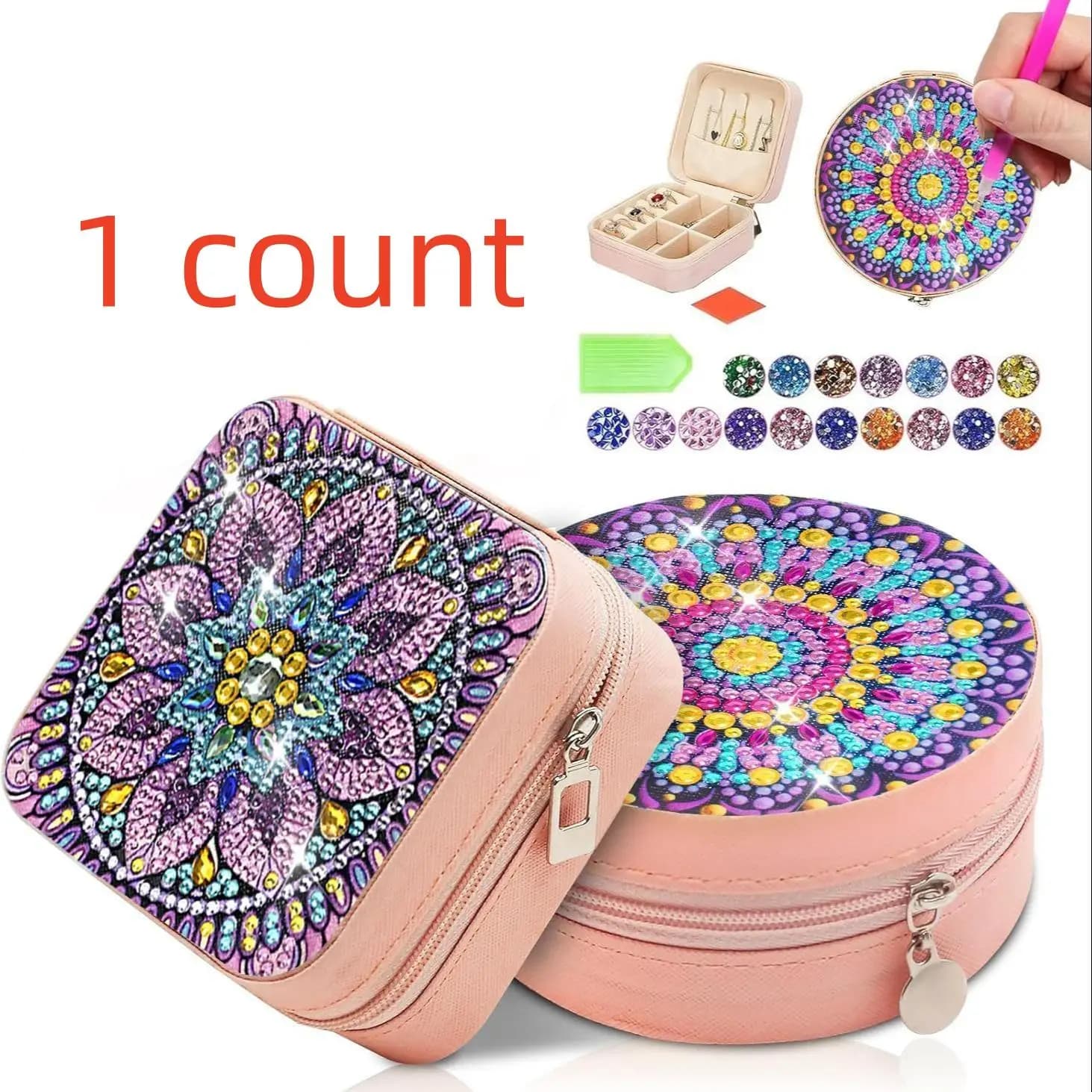 1pc DIY floral designs Diamond Painting Jewelry Box Kit Canvas Crystal Rhinestone PortableTravel Jewelry Box for Travel and Dail