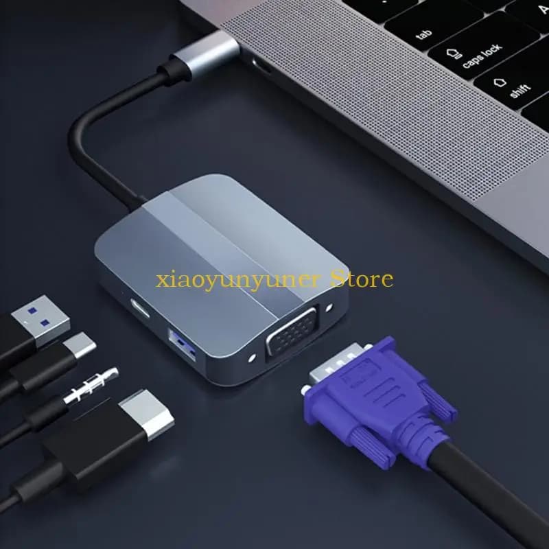 P9JB Docking station USB C per uscita HDTV VGA USB Slot Cavo splitter USB da 3,5 mm per accessori per laptop telefono