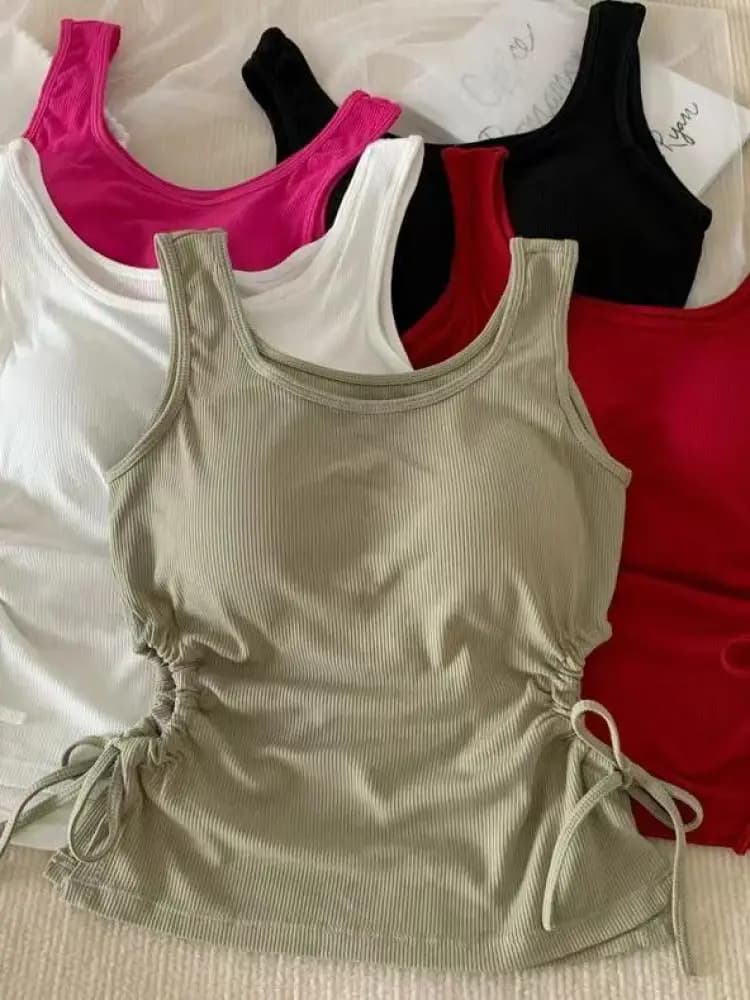 AOSSVIAO 2026 New Arrival Girls Casual Solid Colour Two Side Drawstring Vest Folds Shirring Sexy Tank&Camis