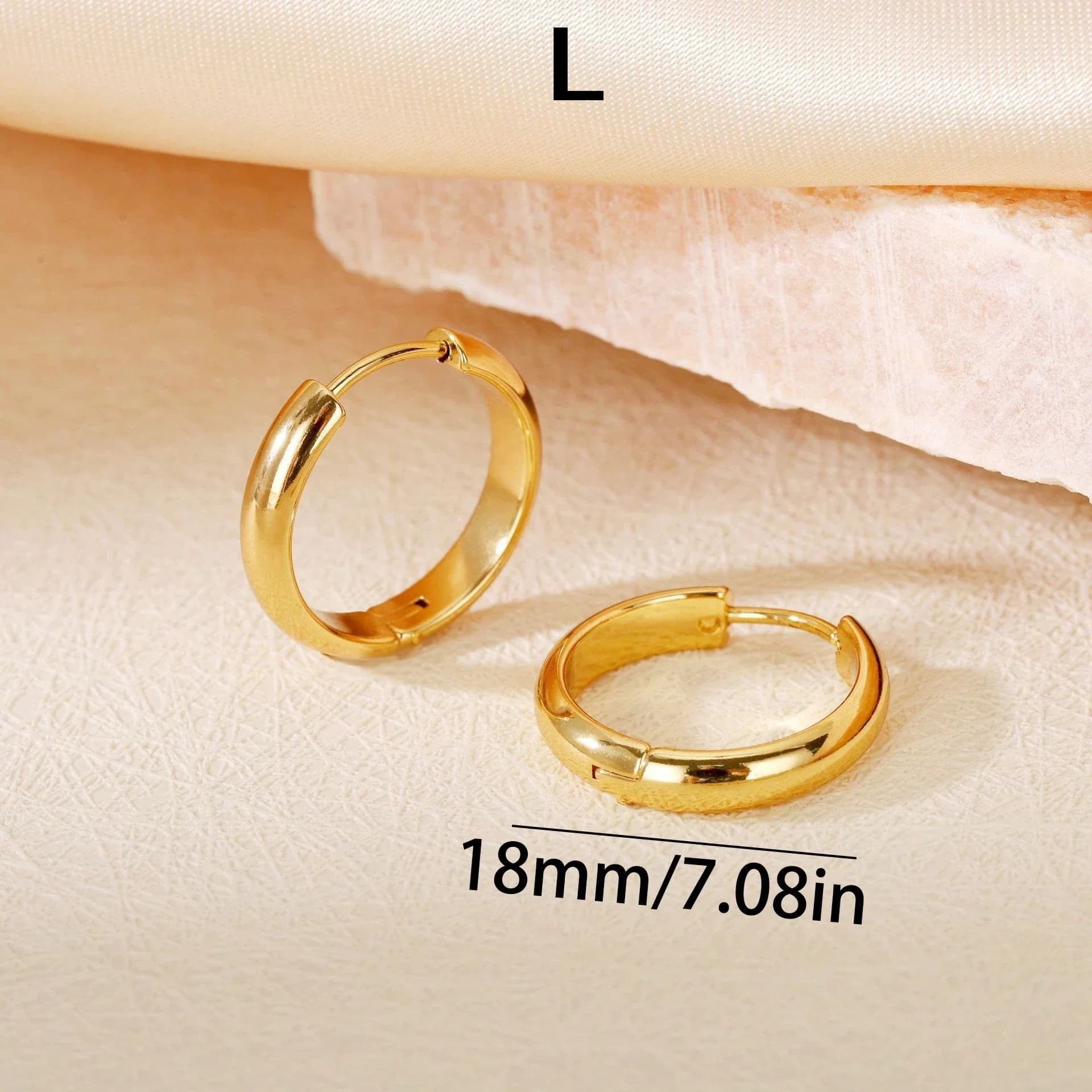 Orecchini a Cerchio da 18mm in Acciaio Inossidabile Placcato Oro, Ipoallergenici, Resistenti allo Sbiadimento, Minimalisti Unisex per Uso Quotidiano o Occasioni Speciali