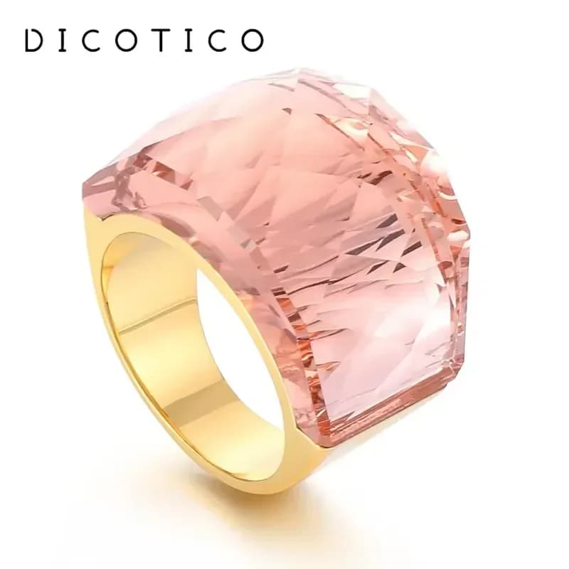 Stainless Steel For Women Large Crystal Glass Stone Pink Color Knuckle Charm Engagement Rings Trendy Wedding Bands Party