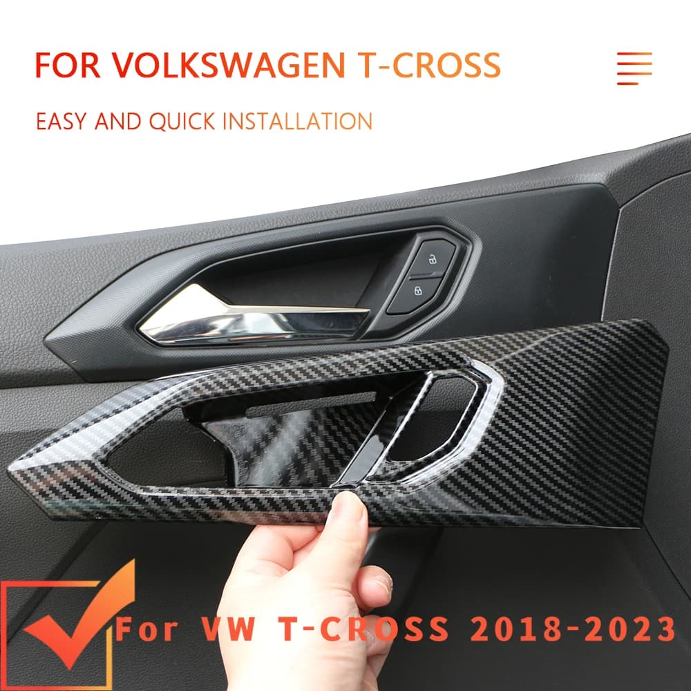 Copertura della maniglia della portiera dell'auto per Volkswagen VW T-Cross Tcross 2018 - 2023 LHD Pannello della porta in fibra di carbonio Adesivo Trim Accessori interni