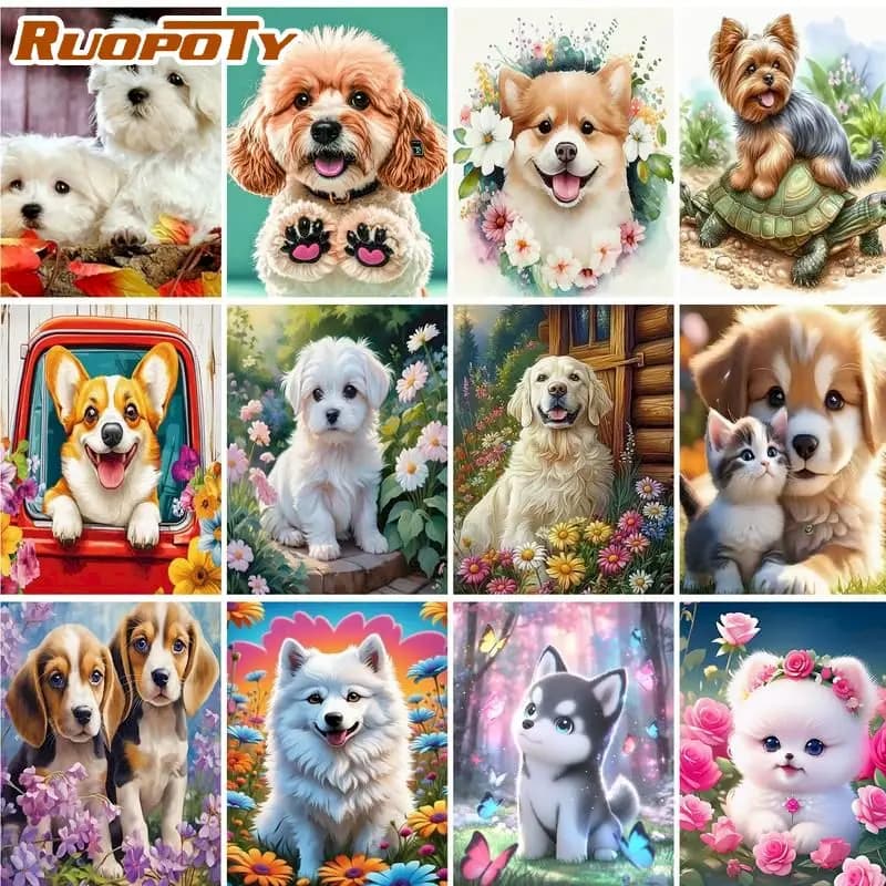 5d Diamond Painting Kits For Adults Wall Art Picture Diamond Painting For Adults Dog Full Round Paint By Diamonds Home Decor
