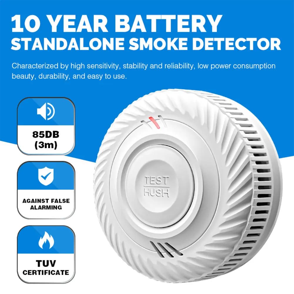 2400mAh Smoke Detector with Light Sound Warning Carbon Monoxide Detector 10-Year Battery Backup Fire Detector for Home Hotel