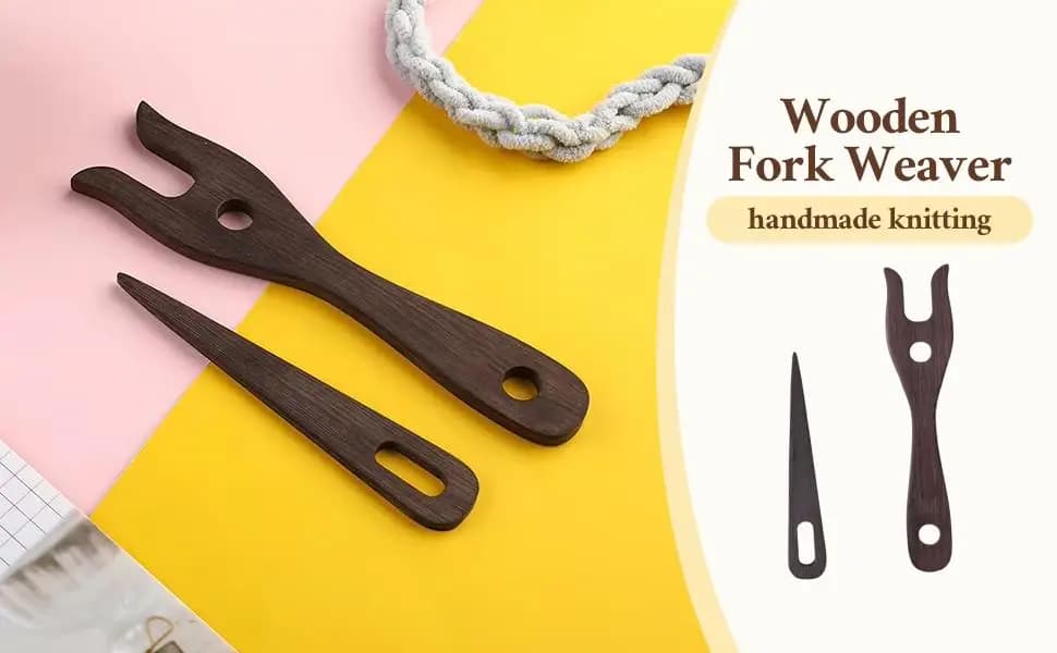 Wooden Knitting Fork Loom Set with Big Eye Needle Knitter Accessories for DIY Crochet Jewelry and Weaving Craft Projects
