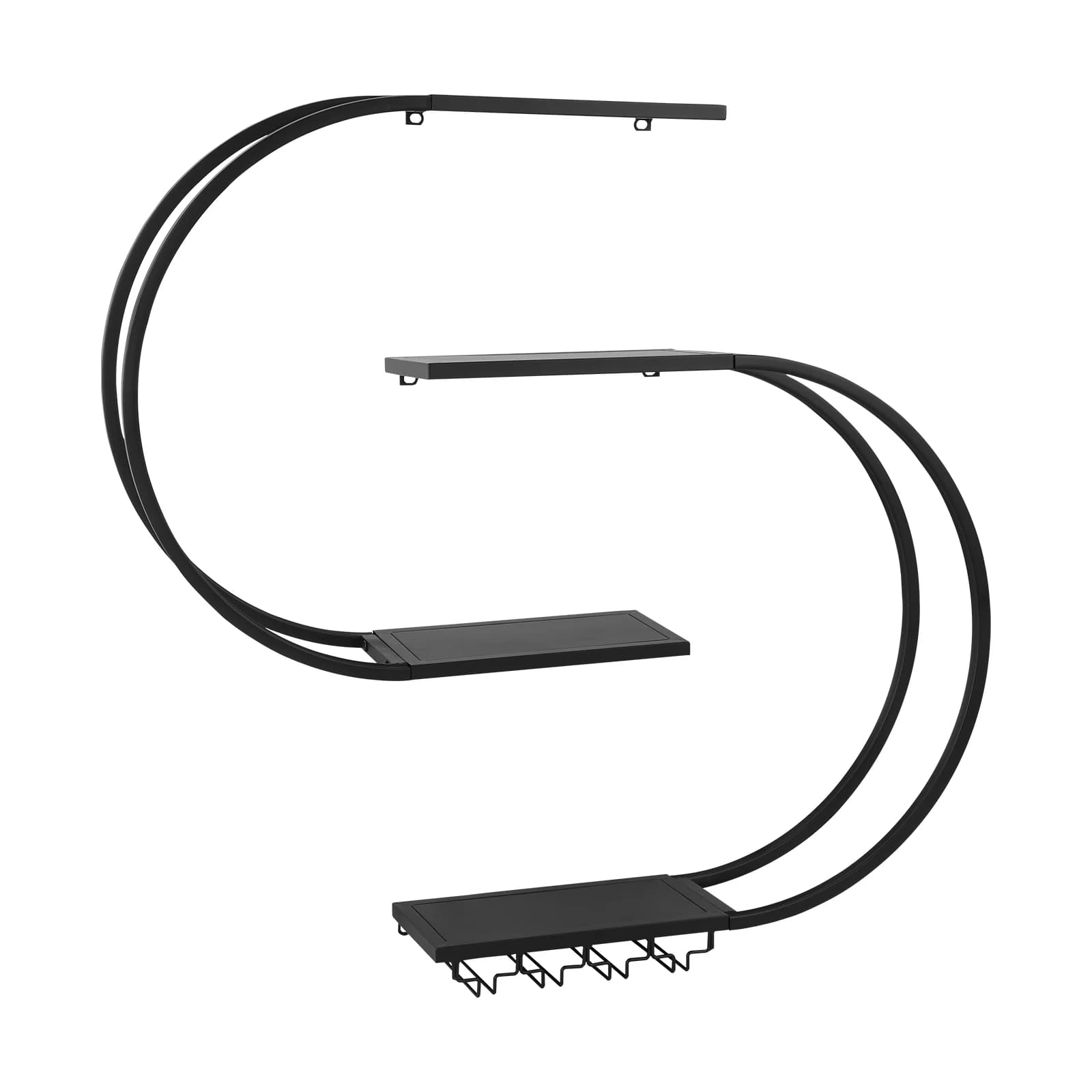Espositore per Bottiglie in Metallo a 4 Ripiani con Luce LED, Mensole Fluttuanti per Bottiglie di Liquori con Portabicchieri per Casa, Bar e Sala da Pranzo