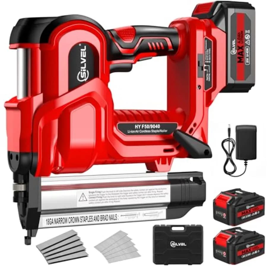 Chiodatrice/Segatrice Elettrica a Batteria 2-in-1 da 21V con 2 Batterie da 4.0Ah, 1000 Chiodi e Graffette 18GA Regolabili