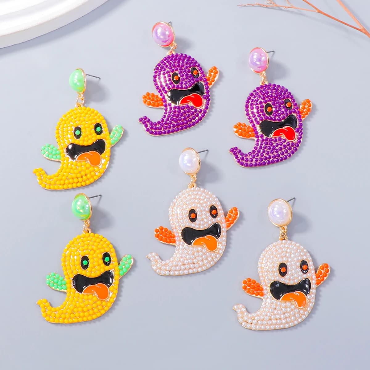 2024 New Halloween Cartoon Cute Funny Ghost Earrings For Women Girls Handmade Beads Earrings Pendent Jewelry Gift For Party