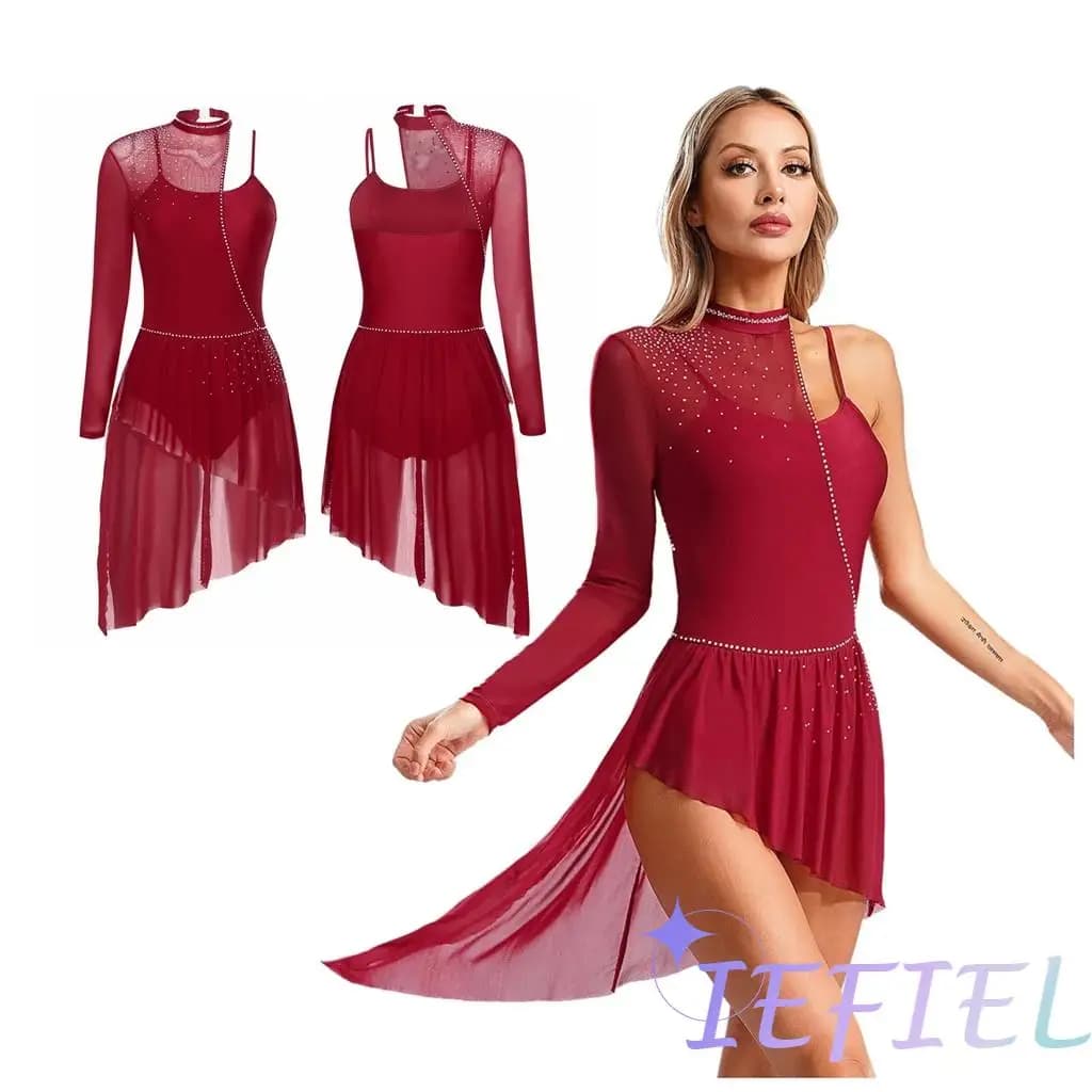 Costume da performance per balletto di danza lirica da donna, abbigliamento da ballo moderno e contemporaneo, ginnastica, pattinaggio di figura, abito in chiffon con giunture