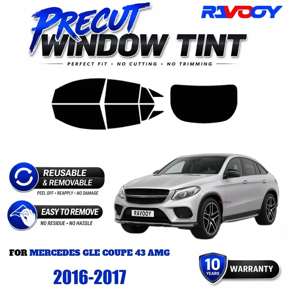 RAVOOY Precut Window Tint, Reusable Removable EPU Film, Custom Fit for Mercedes GLE Coupe 43 AMG 2016-2017, UV Heat Protection