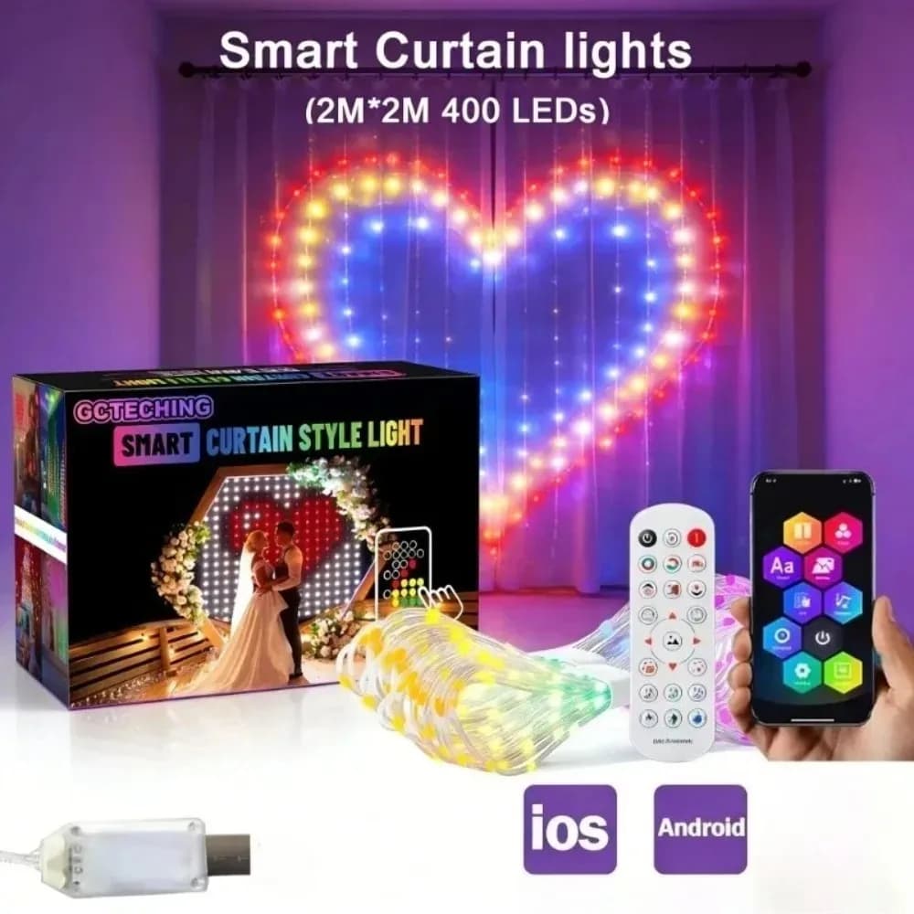 Outdoor LED Pixel Curtain Lights Bluetooth APP Smart RGB DIY Decor Window Wall Garden Christmas Holiday