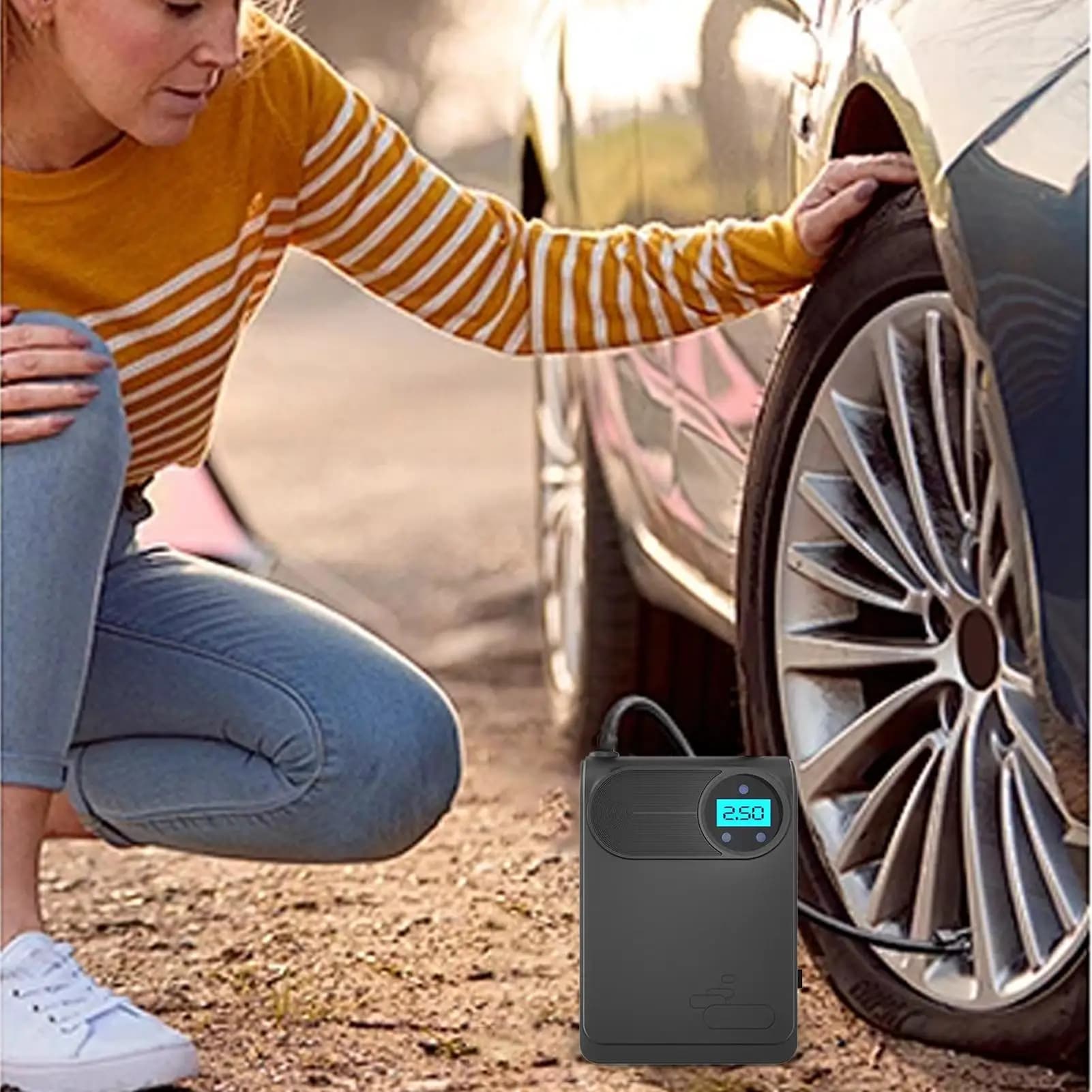 Pompa ad aria per pneumatici per auto Spegnimento automatico portatile Strumento di gonfiaggio automobilistico Pompa ad aria intelligente per pneumatici per auto per motocicli Bici