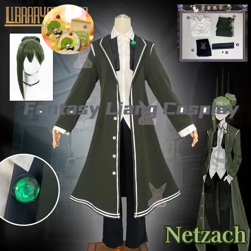 Game Library of Ruina netzach Cosplay Costume Wig Fulll Sets Halloween Carnival Uniforn Comic Con Anime Outfit For Men Women