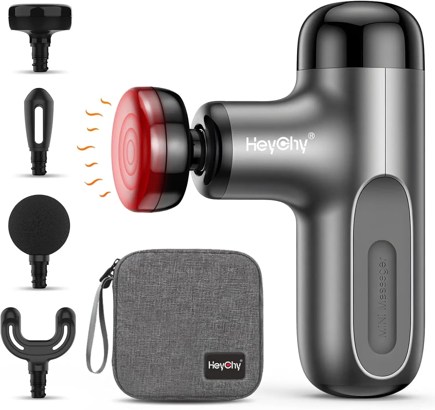 Mini Massage Gun with Heat, Deep Tissue Percussion Muscle Massager for Athletes, Portable 4 Heads