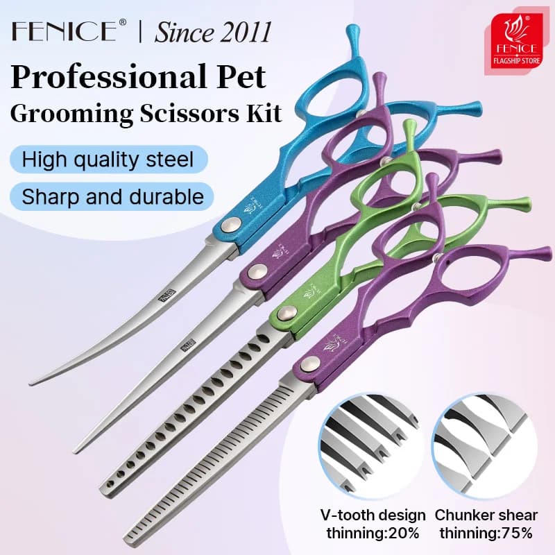 Fenice Cesoie per sfoltire dritte e curve colorate da 6,5 pollici Kit di forbici per principianti per esercitarsi e toelettatrice domestica
