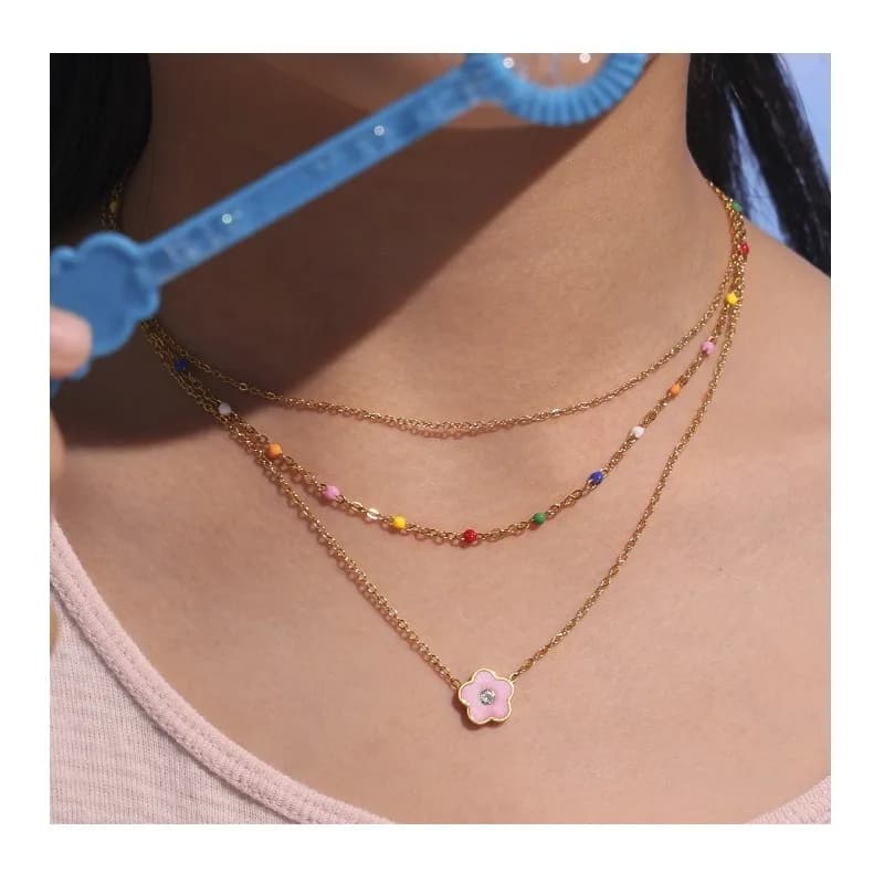 Set per Bambini Seattle Fatto a Mano con Collana, Bracciale e Anello a Goccia d'Olio con Fiori, Dolce e Carino, in Acciaio Inossidabile - Disponibile Subito