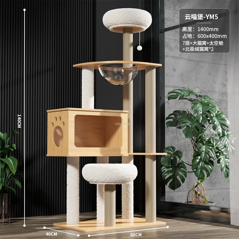 Solid wood sisal rope tires Cot for home Accessories for cats all-in-one Jumping platform with space capsule