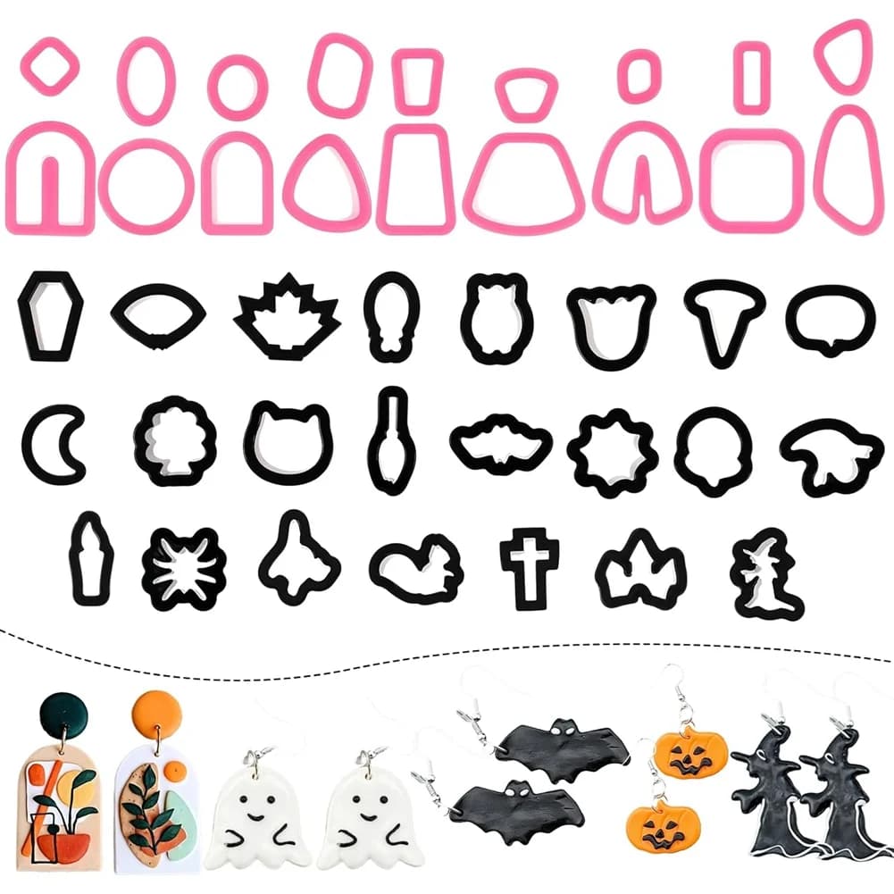 ABJI-Formi per orecchini in argilla polimerica per Halloween- 41 pezzi di zucca autunnale per gioielli, set per biscotti fai da te
