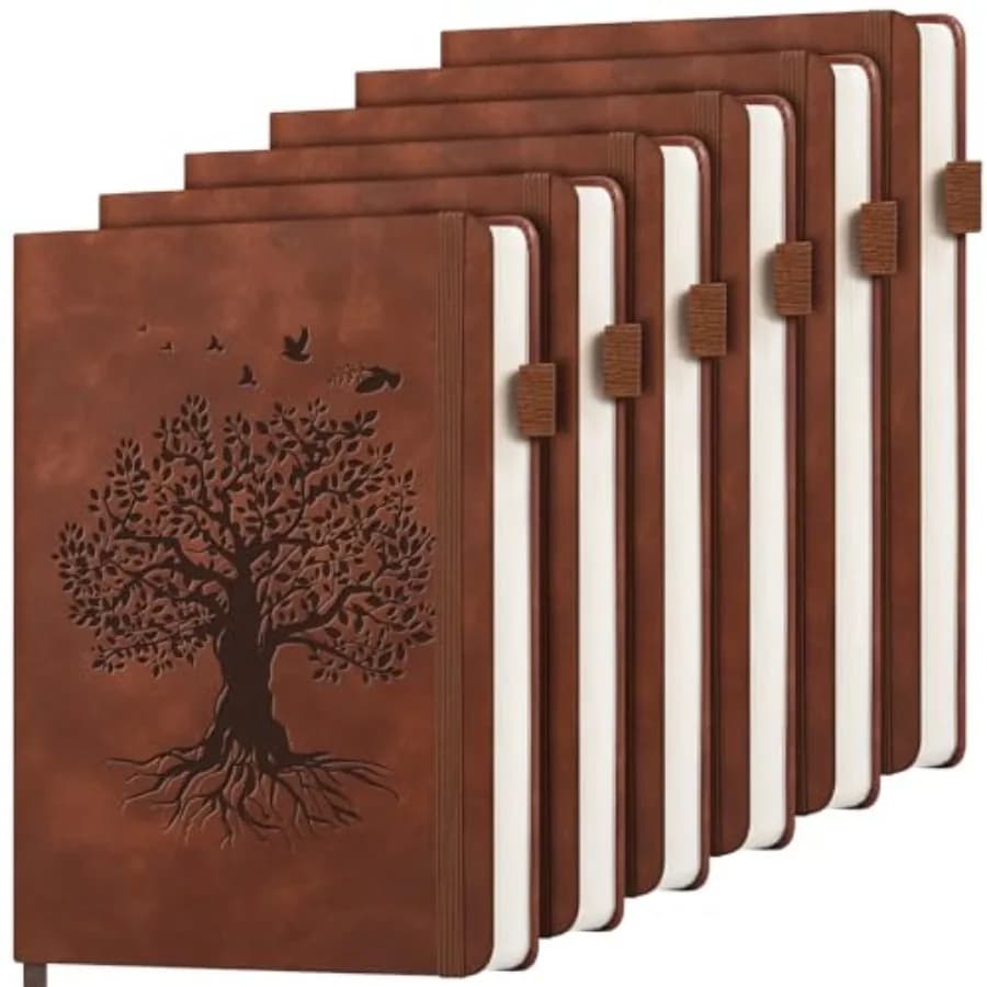 6 Pack Lined Journal Notebook for Women Men, A5 Hardcover Leather Journals for Writing, 200 Pages Thick Paper, Daily Journal No