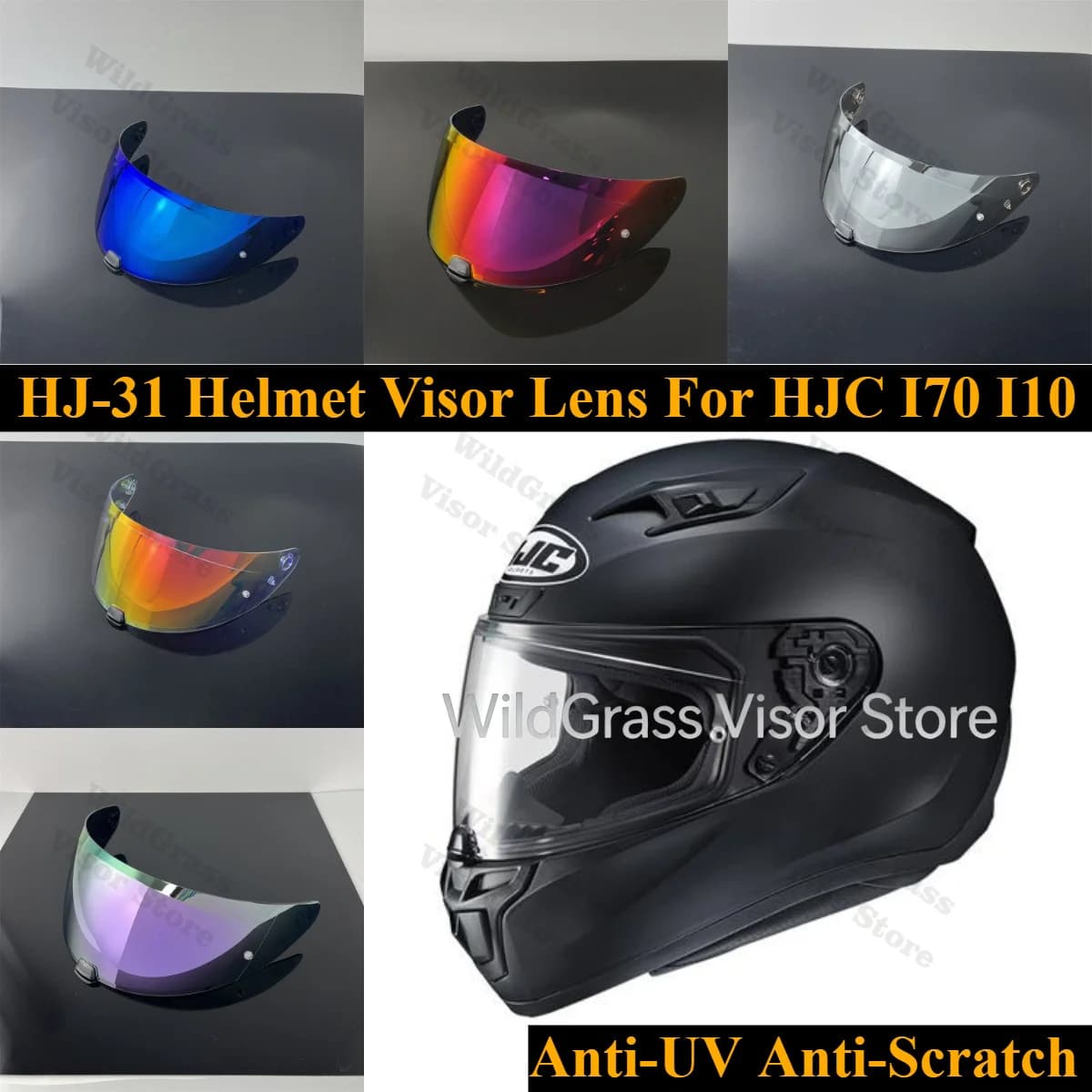Visiera per Casco Moto HJ-31 Compatibile con HJC I70 I10 HJ31, Lente Sostitutiva Anti-UV, Anti-Graffio, Antipolvere, Accessori per Caschi