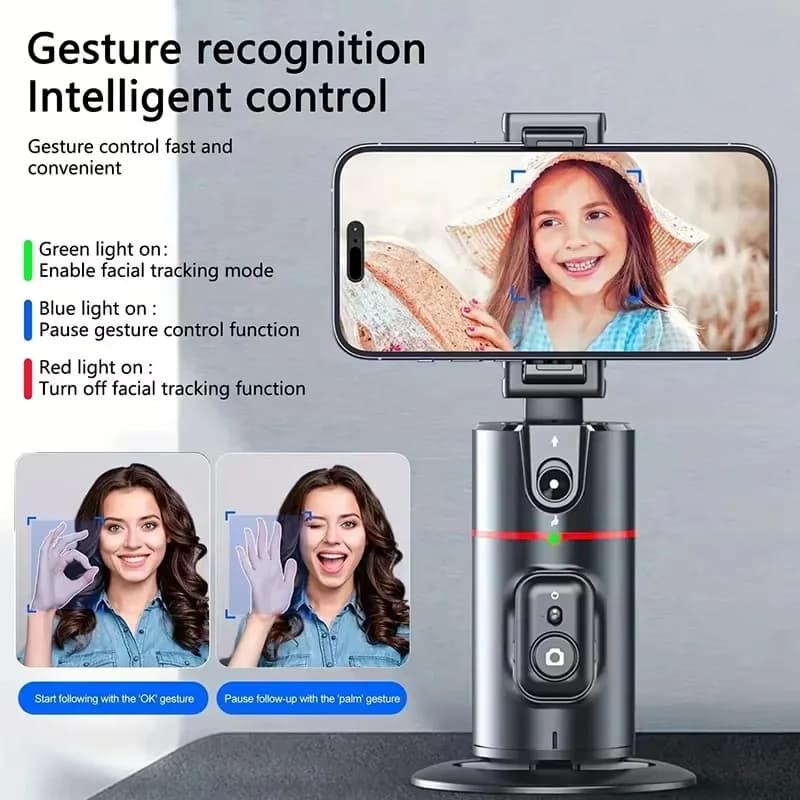 Stabilizzatore Gimbal P02 Anti-shake con Rotazione a 360°, Tracciamento Intelligente del Viso AI, Treppiede con Telecomando per Video Live e Vlog