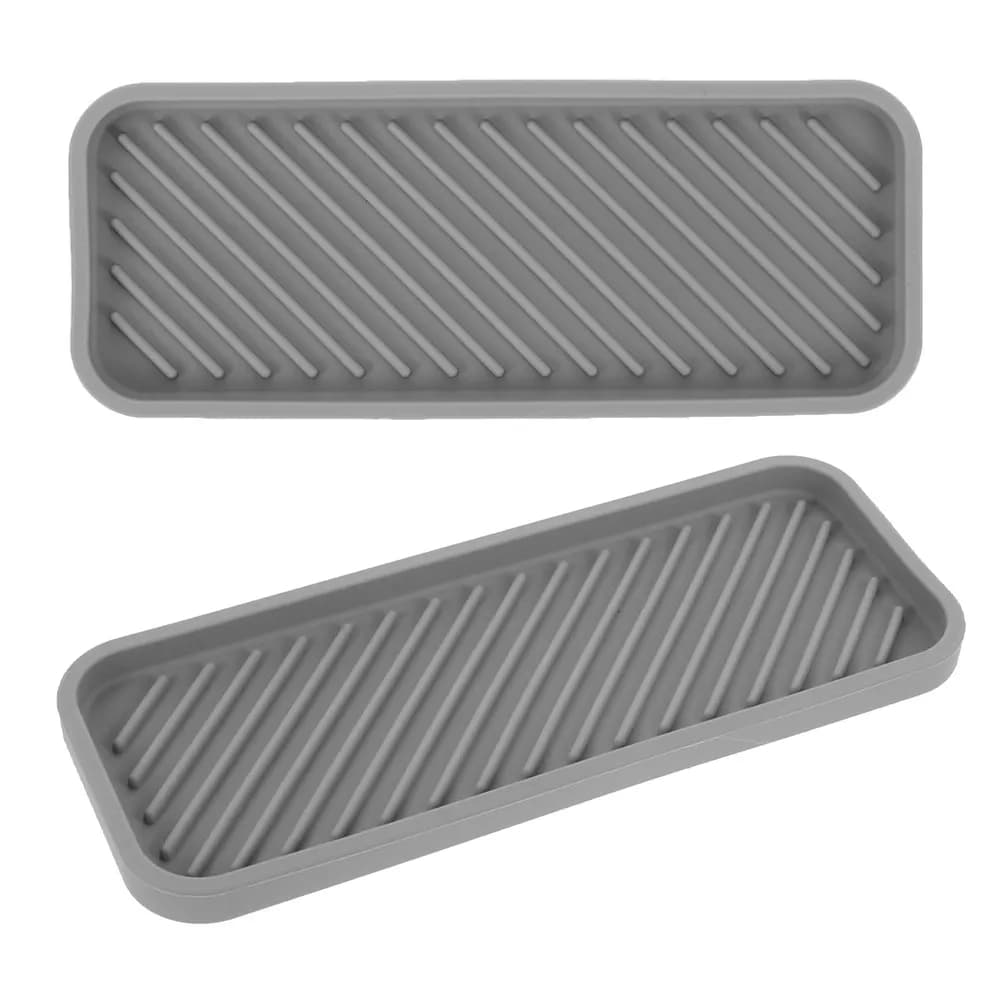 2Pcs Silicone Sink Tray Bathroom Organizer Space Saving Vanity Tray for Soap Toothbrush Toothpaste Perfume Holder Easy Clean