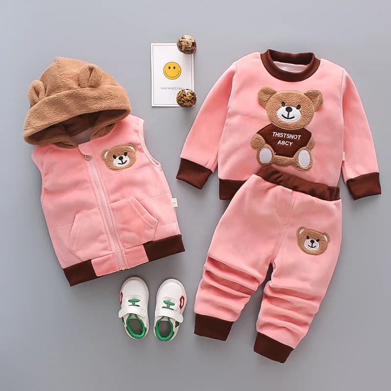 Tuta invernale a maniche lunghe in peluche spesso per neonati, abbigliamento casual da bambino con cartoni animati, set di abbigliamento per neonati in peluche bifacciale